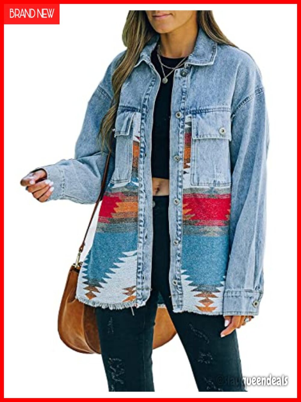 Aztec Print Shacket Western Button Down Loose Fit Casual Jacket